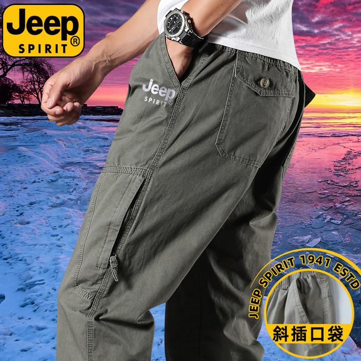 JEEPSPIRIT纯棉长裤男春秋季薄款D7qT时尚户外中年爸爸大码休闲裤