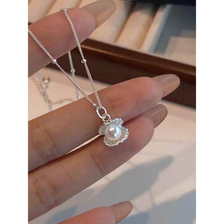 925银贝壳珍.珠项链女生简约时尚精致锁骨链轻奢小众设计感颈链