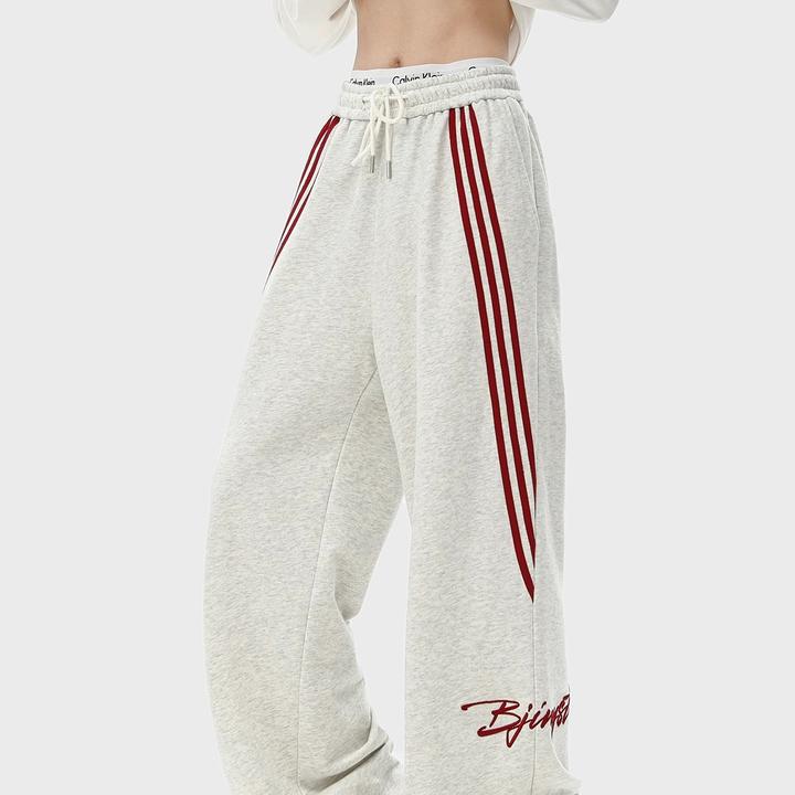 美式条纹运动卫裤男潮牌新款高街宽松垂感直筒阔腿百搭休闲长裤子