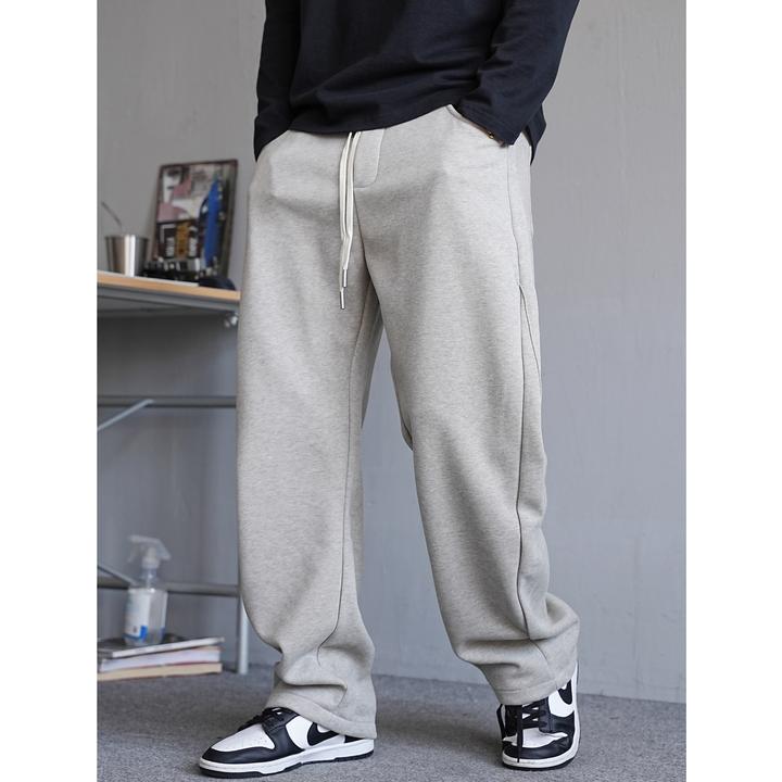 秋季美式休闲痞帅重磅灰色针织卫裤男直筒宽松抽绳百搭运动长裤潮