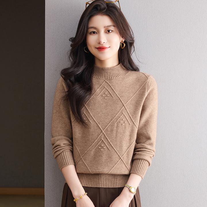 秋冬季保暖羊毛衫女半高领内搭毛衣宽松百搭高级感针织打底衫上衣