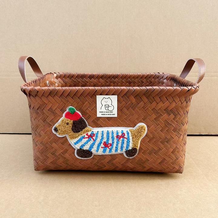 2025年新款腊肠狗狗美式轻奢客厅复古手工家用简约收纳筐置物D887