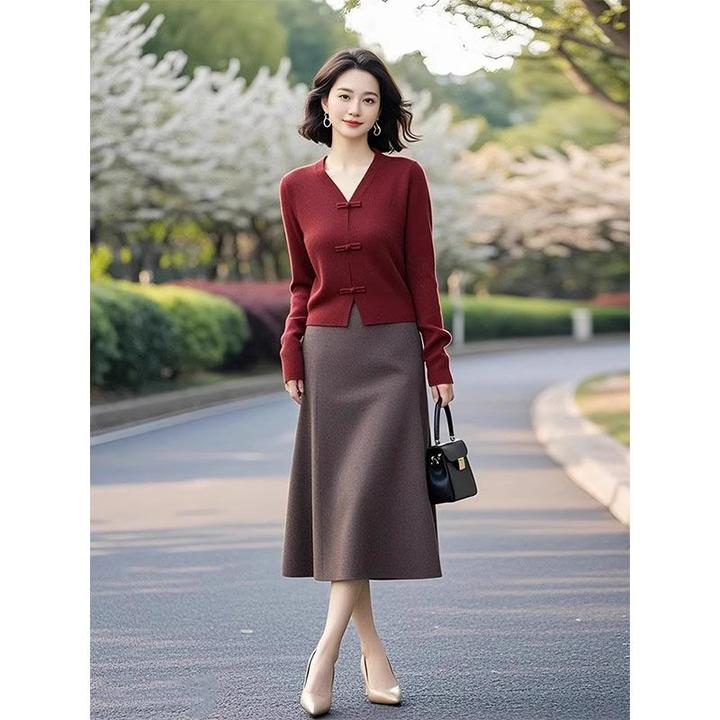 2025开春穿搭一整套高级感超火红色新中式国风上衣半身裙两件套装