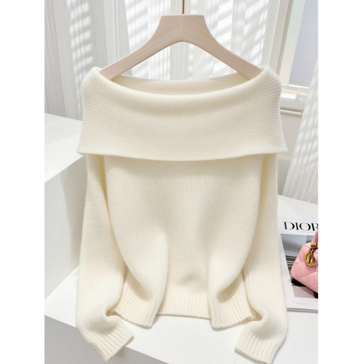 2025秋冬季新款洋气软糯时尚百搭气质显瘦一字肩超好看毛衣针织衫