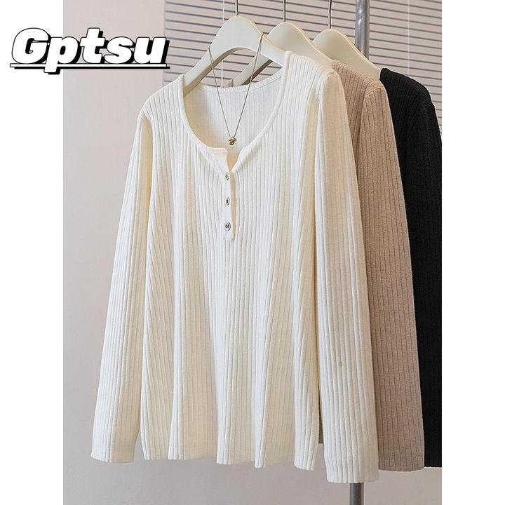 GPTSu秋季新款巨好看长袖针织衫毛衣大码女装胖显瘦遮肉正肩上衣