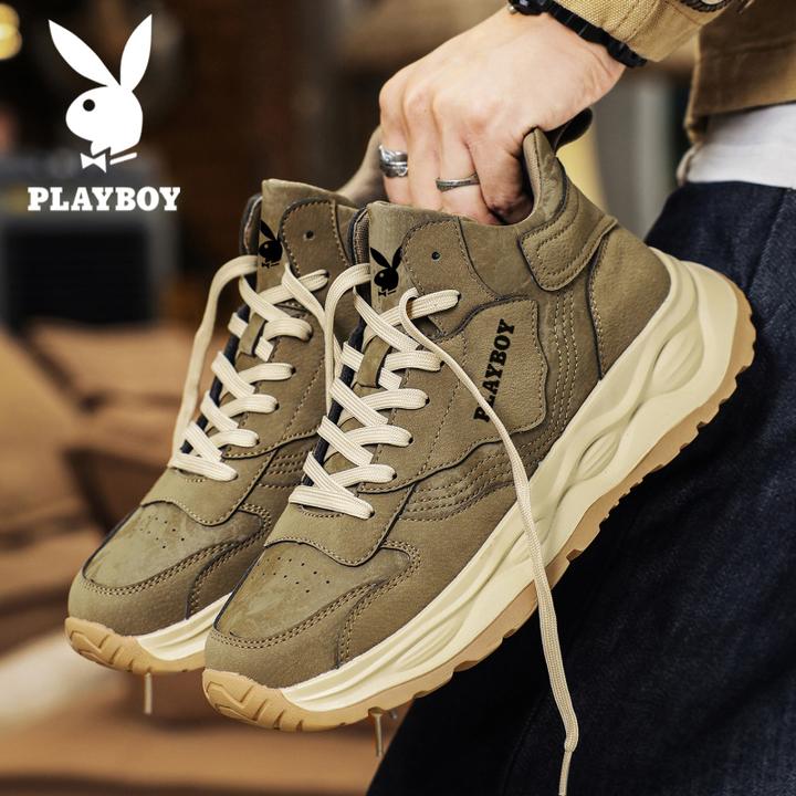 花花公子男鞋2025秋季新款男士时尚休闲鞋百搭潮流厚底中帮运动鞋