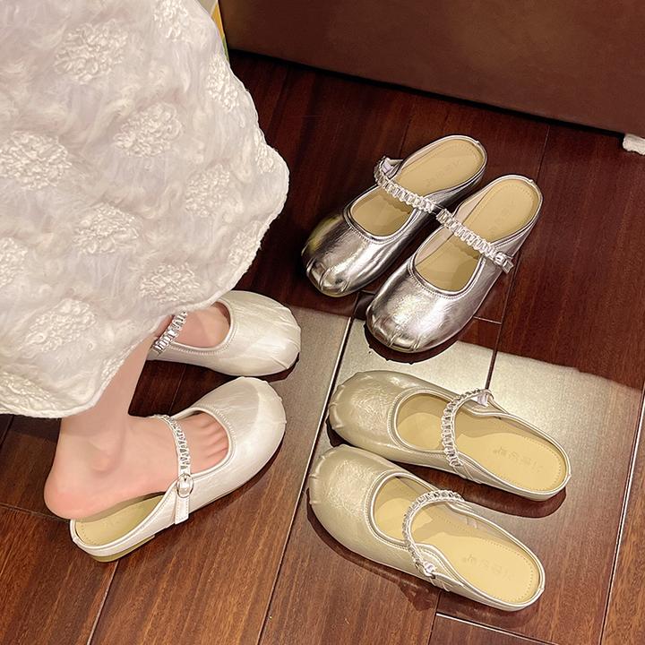 平底银色包头拖女2025新款夏季配裙子一脚蹬气质不累脚凉拖鞋女款