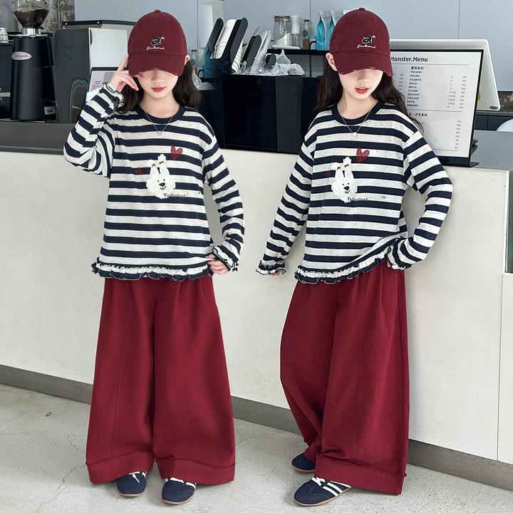 女童套装2025新款春秋装儿童洋气时髦中大童韩系棉布裤阔腿裤套装
