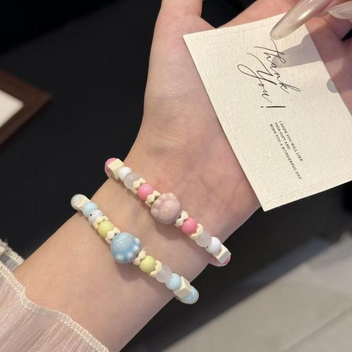 非金属树脂手链 马卡龙手串珠ins风小众情侣弹力轻奢气质撞色手饰