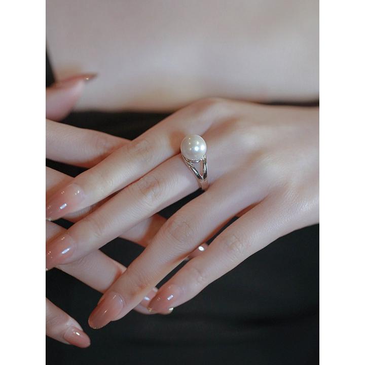 中性老凤祥适用925纯银珍珠戒指女小众设计独特开口可调节指环轻