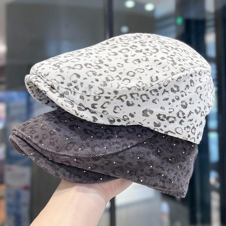 美式复古豹纹前进帽春夏季百搭显脸小贝雷帽街头潮酷反戴鸭舌帽子