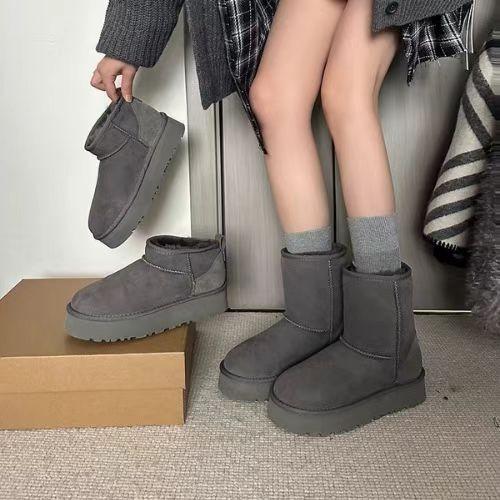 自留版 ～ 灰色厚底雪地靴女皮毛一体2025冬季加绒加厚短筒雪地棉
