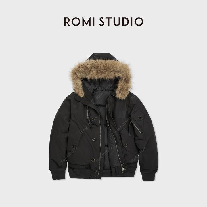 ROMI STUDIO高克重三防90鹅绒可拆卸厚毛领双面羽绒服 RWCWWT6073