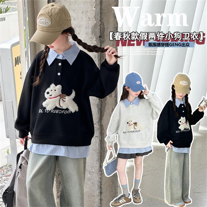 女童学院风卫衣春秋新款中大童翻领POLO衫儿童网红洋气秋装4-15岁