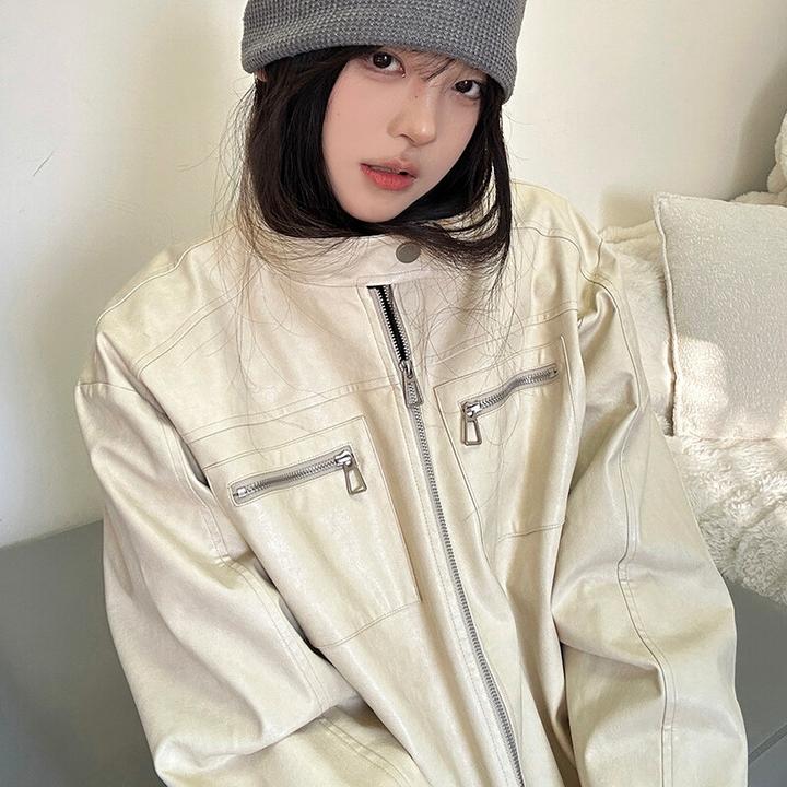 美式复古美拉德皮衣情侣装春季潮流设计高领机车服夹克百搭外套男