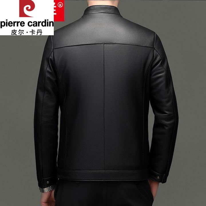 皮尔卡丹海宁高档真皮秋冬皮衣新款绵羊皮中年男士立领夹克休闲外