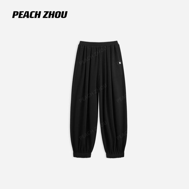 『PEACHZHOU』美丽诺细羊毛可机洗压褶毛边宽松堆堆裤休闲束脚长裤