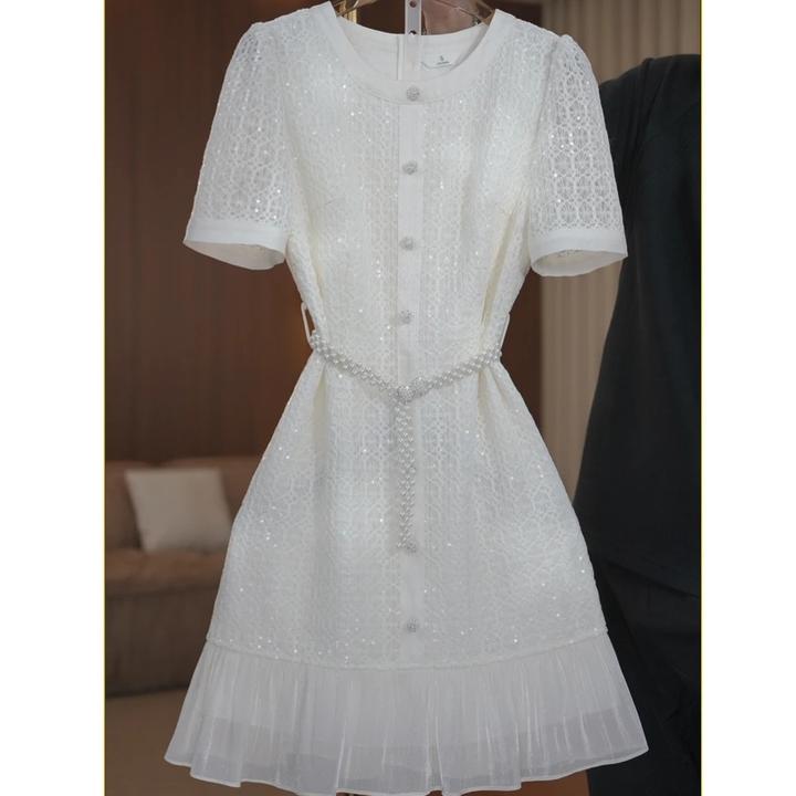 法式轻奢小香风连衣裙女装2025夏季新款气质收腰短袖显瘦连衣裙