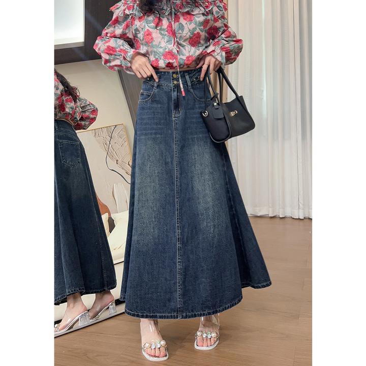 0694复古牛仔半身裙女2025年秋季新款梨形身材高腰大码显瘦a字裙