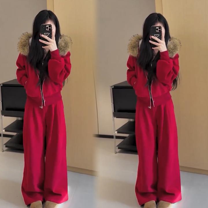 2025秋冬新款时尚显瘦气质网红高档套装女高级百搭宽松大码两件套