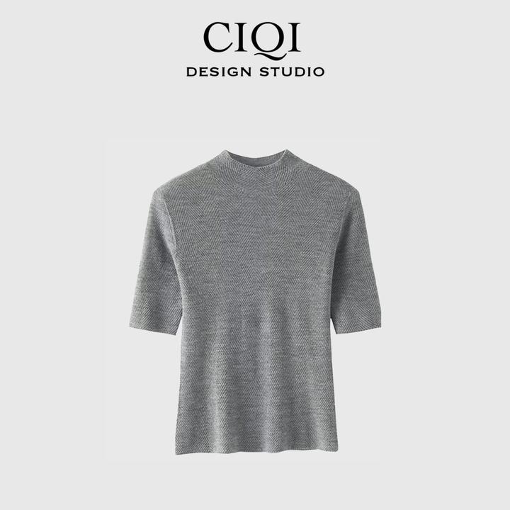 CIQI STUDIO【100%美丽诺绵羊毛】高端无缝羊毛水波纹修身内搭25036