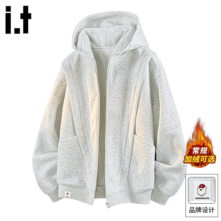it :CHOCOOLATE设计感拉链卫衣男冬季美式潮流重磅情侣连帽衫外套