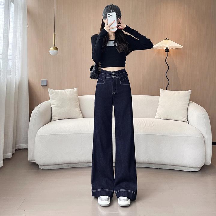 单裤加绒原牛不褪色高腰喇叭牛仔裤女复古冬季显瘦喇叭裤休闲百搭