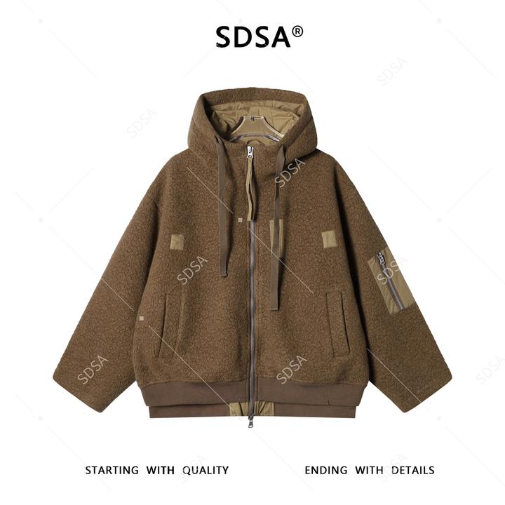 SDSA男士秋冬新款痞帅男装简约拼接拉链立领连帽鹅绒服假两件宽松