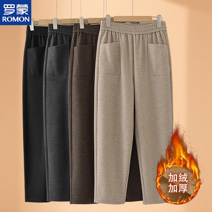 罗蒙品牌妈妈装休闲直筒裤中老年外穿加绒加厚保暖棉裤冬装长裤女