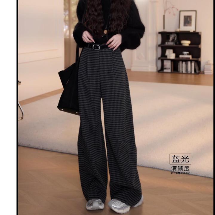 秋冬时尚气质新款格子高腰显瘦遮肉直筒阔腿裤2025百搭洋气休闲裤