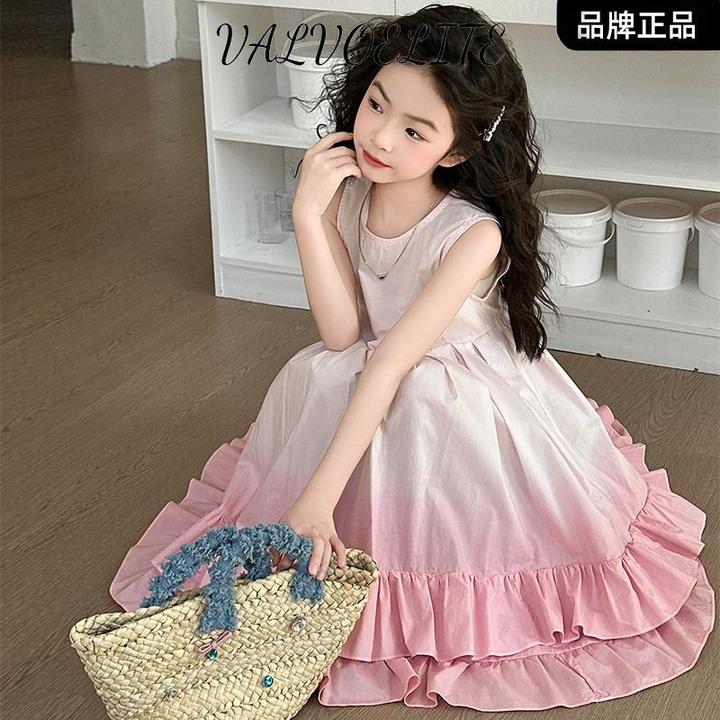 VALVOELITE女童连衣裙夏季新款大儿童夏款无袖渐变背心裙女孩夏装
