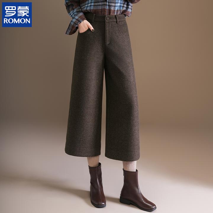 罗蒙时尚气质妈妈装中年冬款八分阔腿裤中老年女冬季保暖高腰裤子