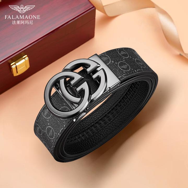 法莱阿玛尼皮带男士真皮自动扣2025新款时尚印花腰带裤腰带礼盒装