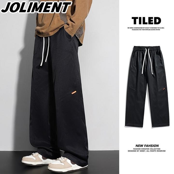 JOLIMENT男士休闲抽绳工装裤春秋日系宽松百搭潮牌直筒阔腿长裤子