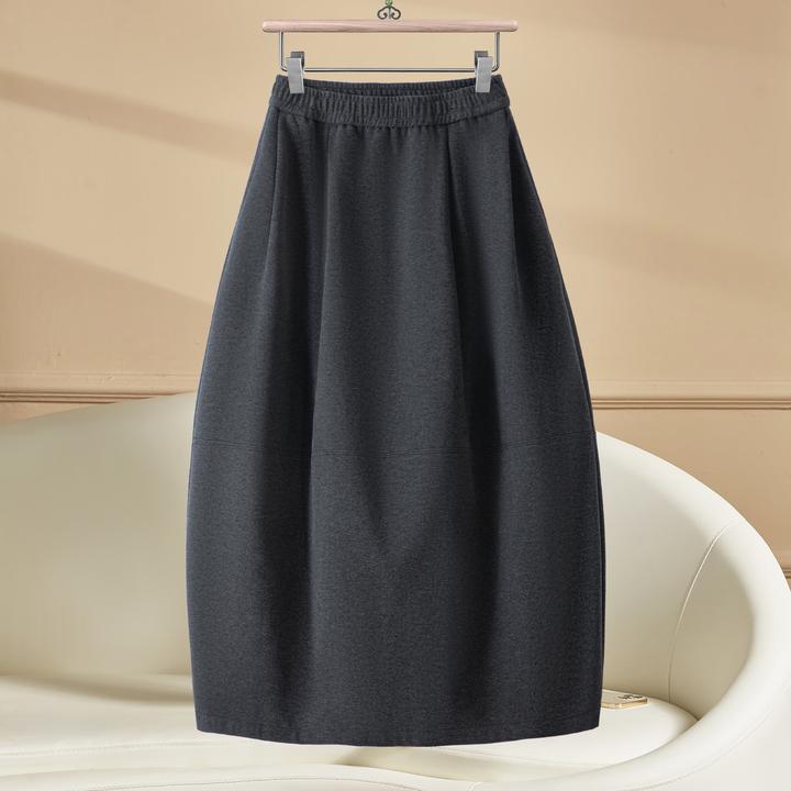 毛呢花苞半身裙女秋冬2025新款松紧高腰遮胯显瘦中长款a字伞裙子