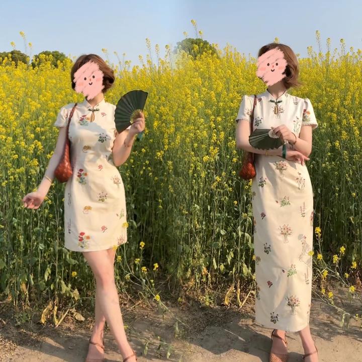 2025夏新中式中国风素雅印花旗袍连衣裙复古优雅文艺收腰显瘦长裙