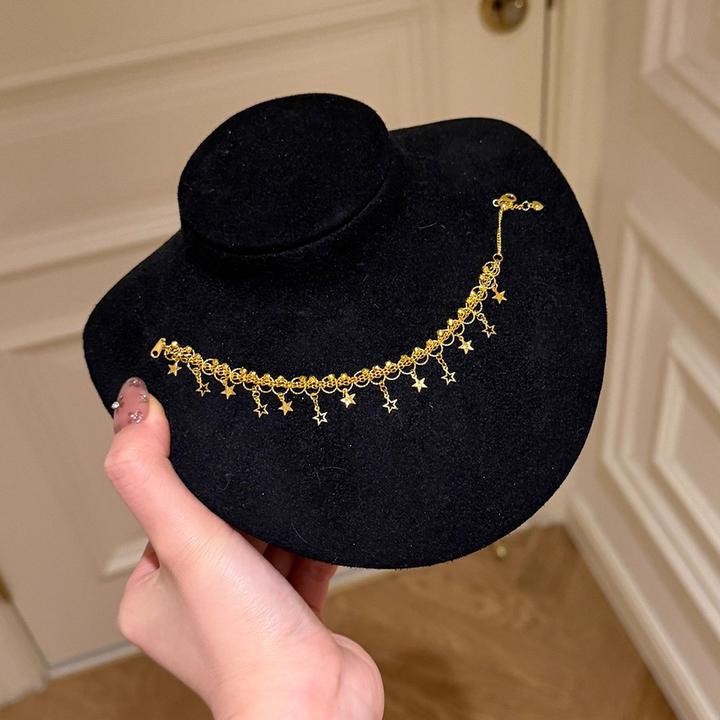 铜合金手链 碎冰冰星星金色蕾丝流苏手链复古高级感手环气质手饰