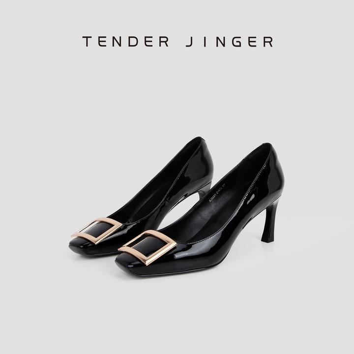 Tender JingerRV方扣亮面高跟小方头单鞋M250615