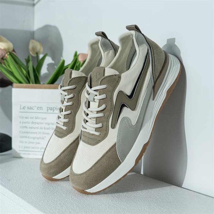 春季男士牛剖层绒面革运动休闲鞋男款时尚百搭撞色软底鞋1Y054A