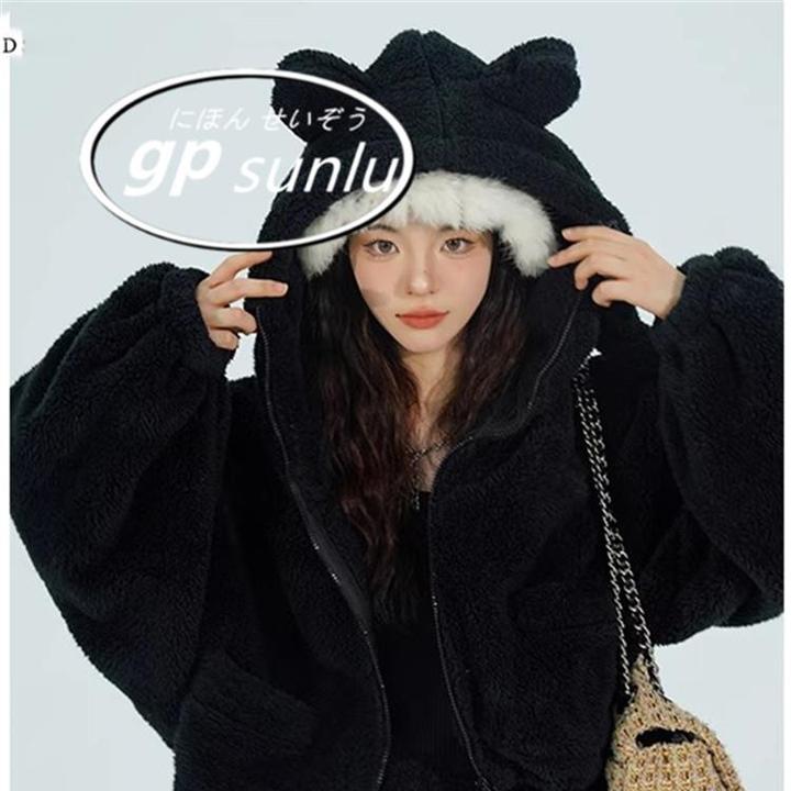 日本GP珊瑚绒睡衣女款卡通保暖加绒加厚连帽可外穿家居服秋冬套装