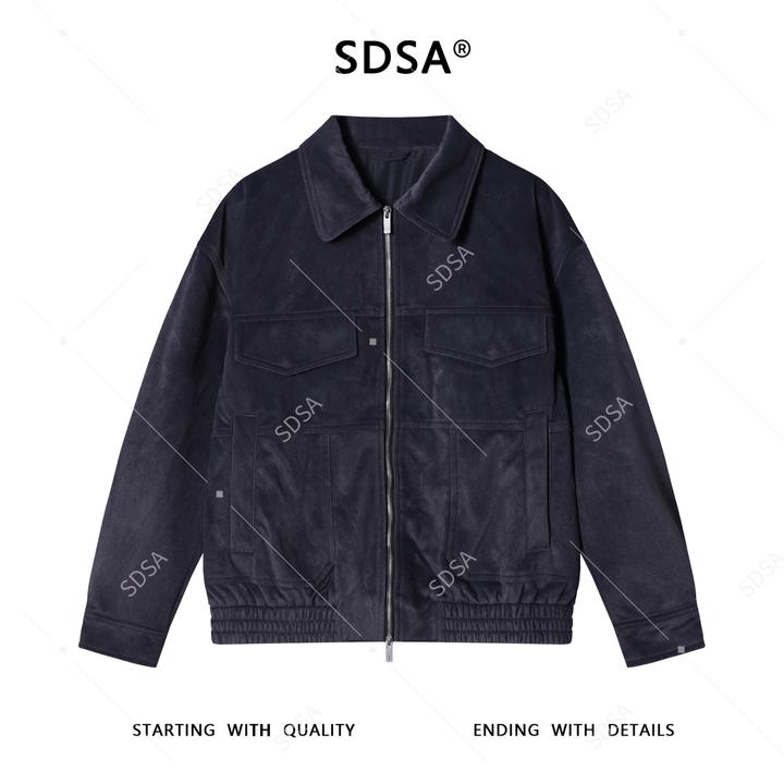 SDSA秋冬新款痞帅男装美式绒面纯色压线拉链翻领夹克外套时尚休闲