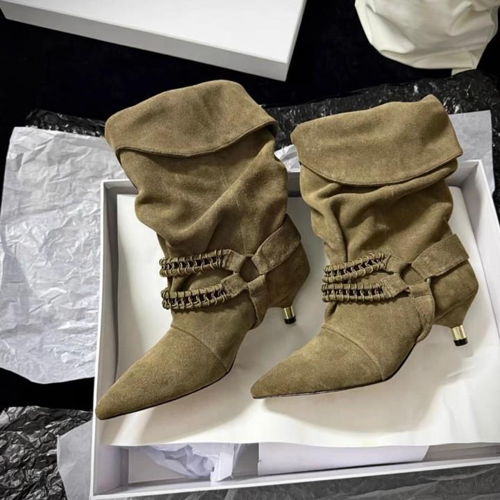 短靴过膝时尚高筒尖头牛仔靴瘦瘦靴女款成现货绒面中跟长筒低筒