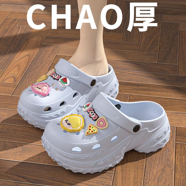 厚底踩屎感洞洞鞋女款2025新款爆款夏季一字带防滑增高凉拖鞋女士