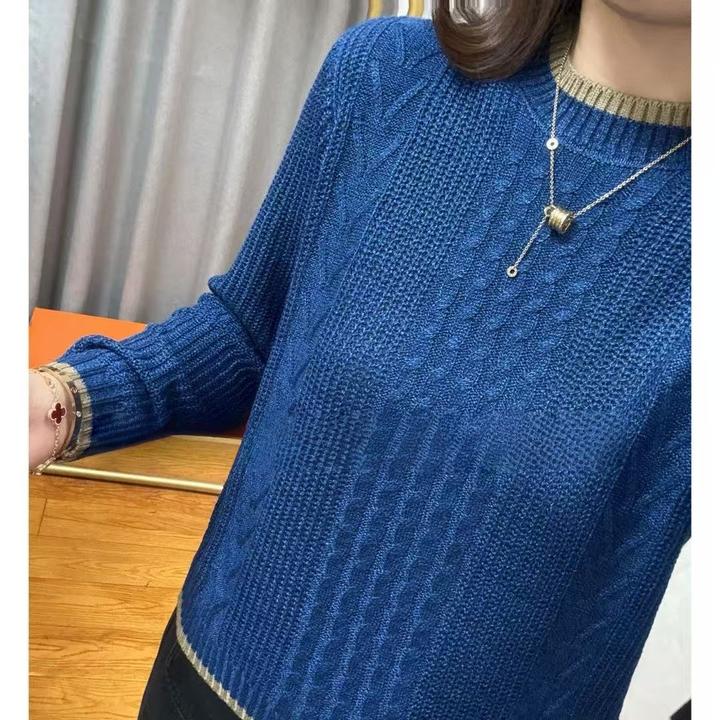 【星空棉】复古圆领加厚套头毛衣秋冬新款遮肚宽松打底百搭上衣