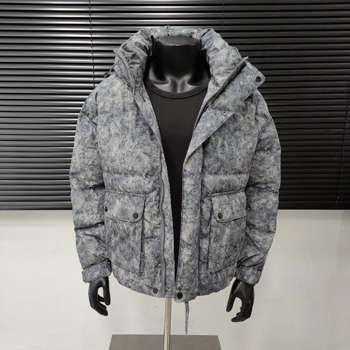 冬季雪地迷彩连帽羽绒服男潮牌美式工装白鸭绒冲锋衣加厚保暖外套