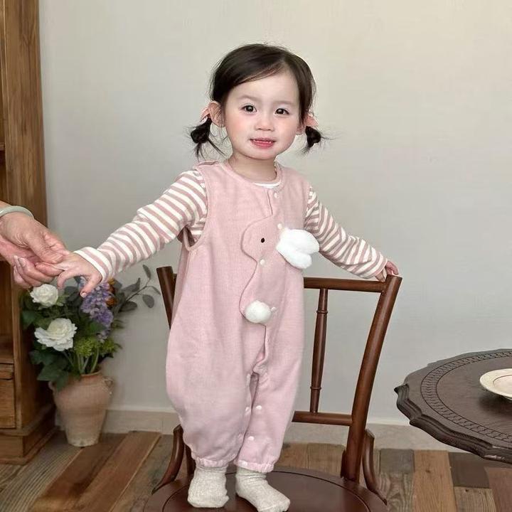 婴幼儿春秋季分体套装卡通女宝宝可爱连体背带裤两件套外出服
