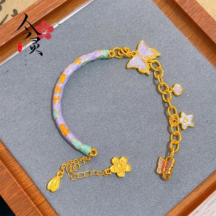 铜合金亚克力手链 莫奈花园半镯子手链精工高保色流苏半镯气质款