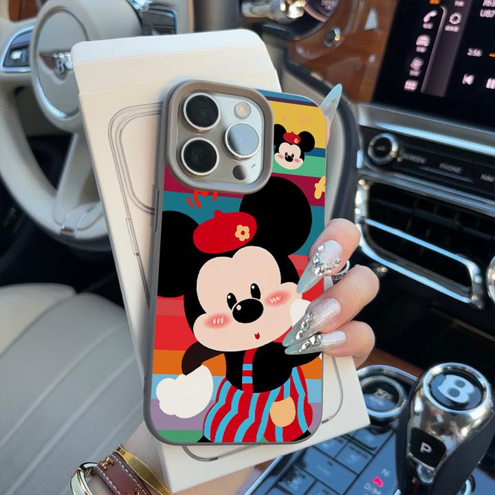 BANCA彩条红帽米奇适用苹果16promax手机壳iphone15/14荔枝纹13软