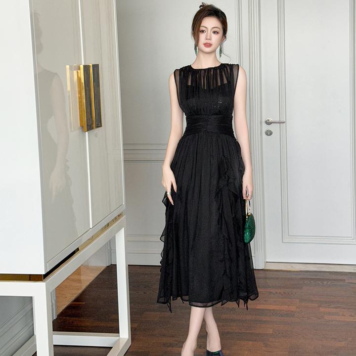 吊带红色紧身扎染裙子连衣裙小黑裙爆款蕾丝新款女法式设计感长裙