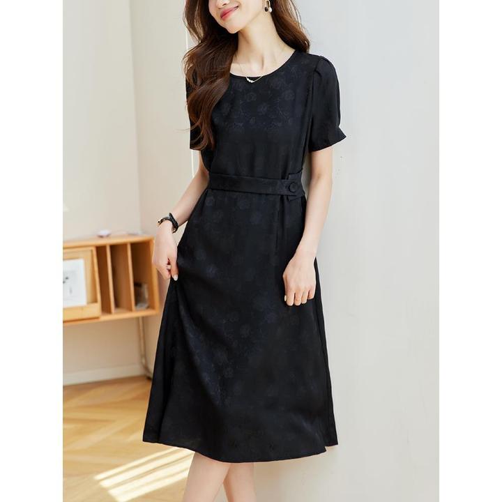 高级感提花黑色连衣裙女夏季2025新款时尚法式气质收腰显瘦a字裙